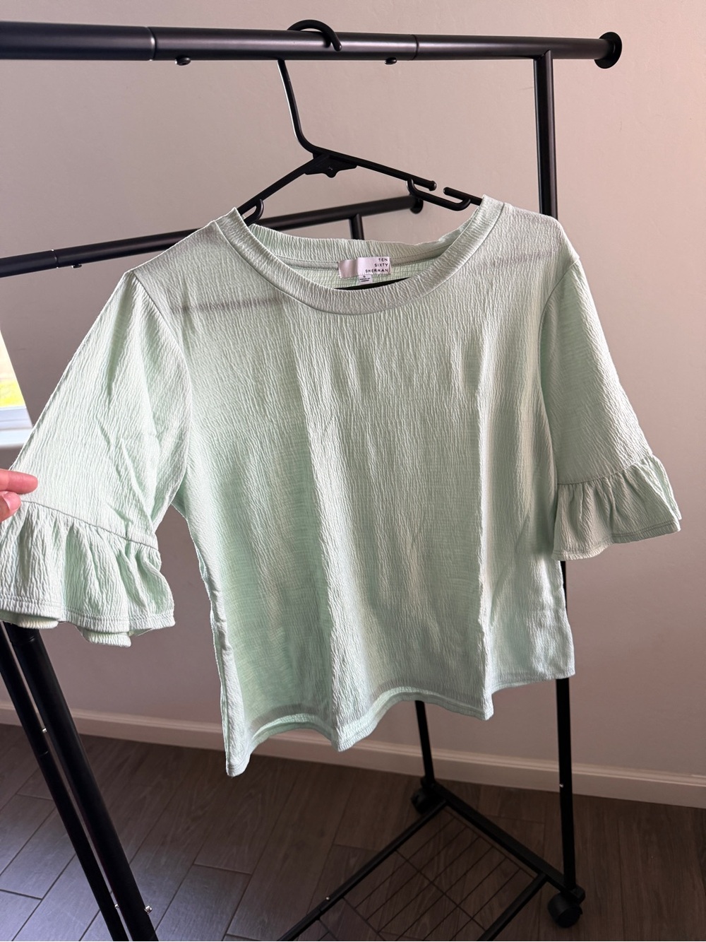 Ten Sixty Sherman Mint Green Ruffle Sleeve Top